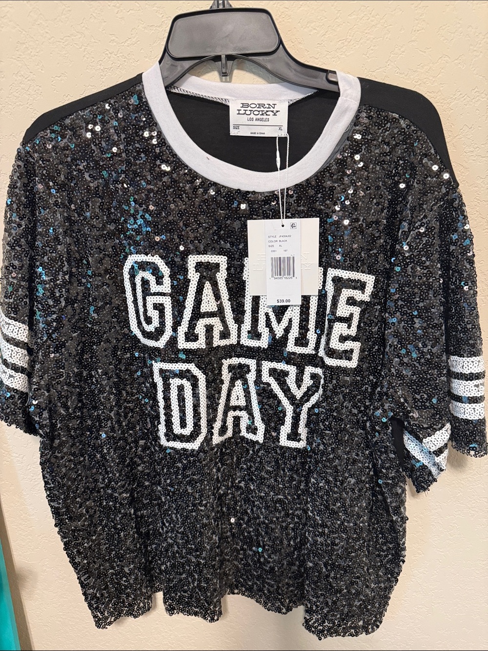 Women's 'Game Day' Black Sequin Long Sleeve Tee
